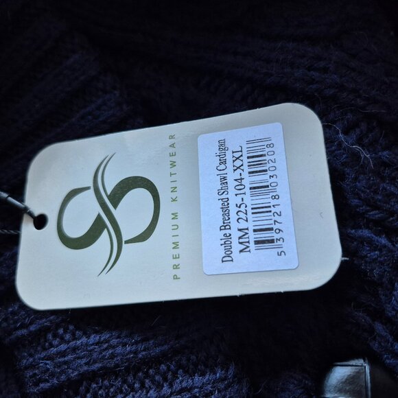 NWT SAOL Ireland Merino Wool Navy Shawl Collar Irish Aran Cardigan Sweater XXL - Picture 10 of 12